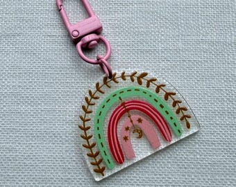 Custom Rainbow Keychain for Mom, Pink Bag Charm Star, Mothers Day Keychain, Summer Fun