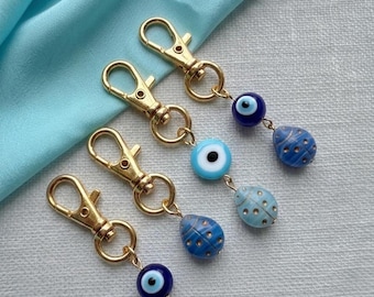 Blue Evil Eye Keychain, Ladybug Bag Charm, Beaded Purse Charm, Nazar New Mom Gift