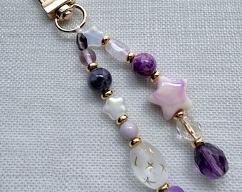 Star Keychain for Mom, Purple Beaded Bag Charm, Amethyst Mothers Day Keychain Celestial