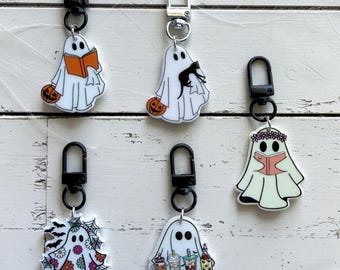 Custom Ghost Keychain, Halloween Bag Charm for Purse, Handbag, Tote, Autumn Keyring, Bookish Ghost