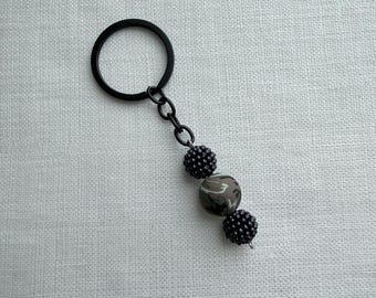 Green Camo Keychain, Black Beaded Bag Charm for Purse, Acrylic Keychain, Camouflage Keyring