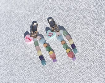 Custom Conversation Heart Keychain for Mom, Mothers Day Gift Beaded Bag Charm