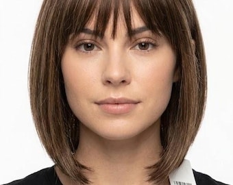 14" Chestnut Brown Bob cut Wig With Blonde Highlights By ZebaishStore