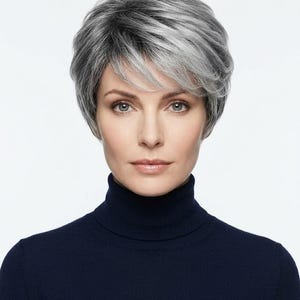 Peluca corta plateada y gris con flequillo, cabello sintético de Zebaish Store