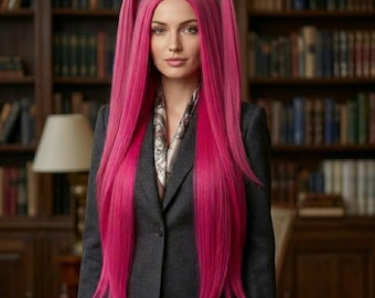 Rose Red 38-Inch Ultra-Long Straight Synthetic Wig – Glueless By ZebaishStore