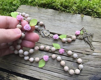 The St. Therese Rosary: Handmade Bronze & Silkwood Catholic Rosary