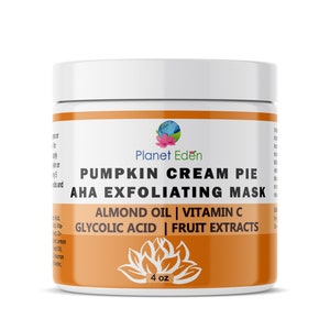 Planet Eden 10% Glycolic AHA Acid Pumpkin Cream Pie Facial Mask - Real Pumpkin & Yogurt - Exfoliate Dark Spots, Wrinkles, Dull Dry Skin