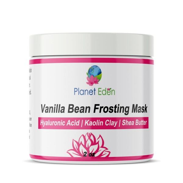 Planet Eden Vanilla Bean Frosting Skin Facial Mask - Detox and Hydrate dry sensitive skin- Kaolin Clay, Vanilla Beans, Aloe  - SPA QUALITY