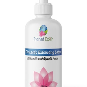 Planet Eden 16 oz 20% Gly-Lactic Glycolic & Lactic Acid Skin Exfoliating Lotion Cream - Deep Hydration and Skin renewal
