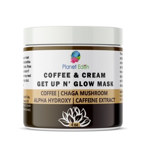Coffee & Cream - Get Up N&#39; Go Facial Mask with Chaga Mushroom, Hydroxy Acids, Caffeine Extract, Kaolin Clay - 4 oz