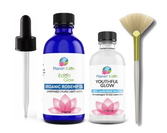 Lactic Acid Skin Peel Kit with Fan Brush and Soothing Anti-Aging Rosehip Oil