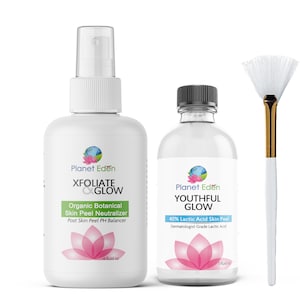 乳酸スキンケミカルピーリングキット、4オンススキンピール中和剤とファンブラシ付き - アンチエイジング、日焼けによるダメージを軽減