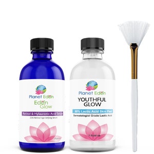 Planet Eden Lactic Acid Skin Peel Kit with Fan Brush and Vitamin A Retinol Hyaluronic Acid Serum - Anti-Aging powerhouse!
