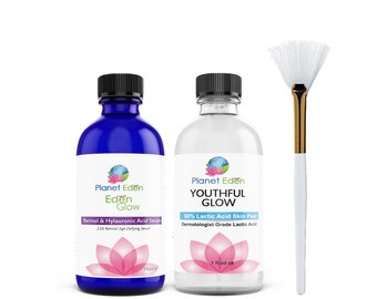 Planet Eden Lactic Acid Skin Peel Kit with Fan Brush and Vitamin A Retinol Hyaluronic Acid Serum - Anti-Aging powerhouse!