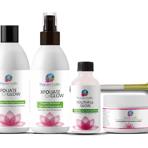 Ultimate Glycolic Skin Peel Kit with Neutralizer, Glycolic Pre-Cleanser, 1 oz Glycolic Peel and 2 ounce Antioxidant Recovery Cream Fan Brush