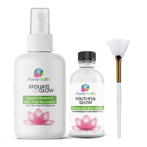 Glycolic Skin Chemical Peel Kit with 4 OZ Skin Peel Neutralizer and Fan Brush - Anti Aging Diminish Sun Damage