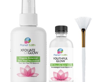 Glycolic Skin Chemical Peel Kit with 4 OZ Skin Peel Neutralizer and Fan Brush - Anti Aging Diminish Sun Damage