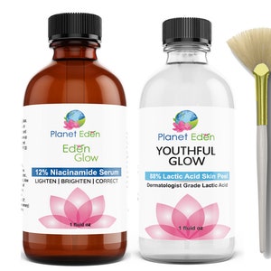 Lactic Acid Skin Peel Kit with Fan Brush and Niacinamide Vitamin B3 + Hyaluronic Acid Serum