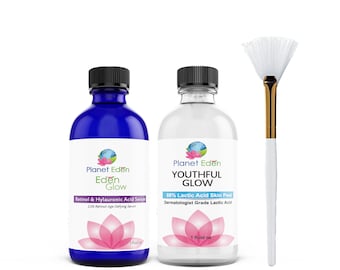 Zestaw do intensywnego peelingu kwasem mlekowym Planet Eden z kwasem hialuronowym i serum z retinolem + pędzel wachlarzowy | Przeciwstarzeniowy | Ciemne plamy | Uszkodzenia słoneczne