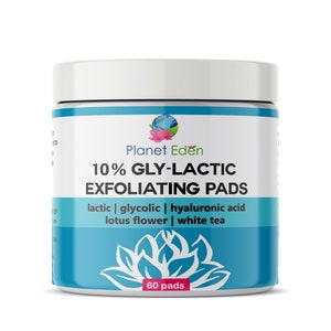 Planet Eden Glycolic and Lactic Acid Skin Peel Exfoliating Pads - 60 Count- Diminish Sun Damage - Fine Lines -