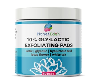 Planet Eden Glycolic and Lactic Acid Skin Peel Exfoliating Pads - 60 Count- Diminish Sun Damage - Fine Lines -