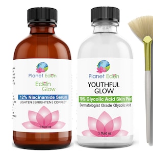 Glycolic Acid Chemical Skin Peel Kit with Niacinamide Vitamin B3 + Hyaluronic Acid Serum