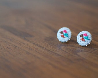 Tres Triangles Cross Stitched Embroidered Earrings