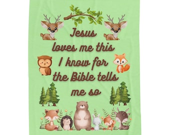 Jesus Loves Me Woodland Animals Kids Cozy Plush Blanket, inspirational throw