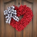 Valentine’s Day Decor - Wreaths for Front Door, Red Burlap Heart Wreath with Buffalo Check Bow product logo