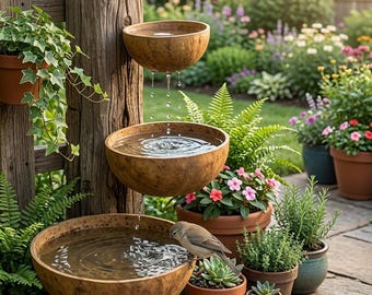 3-Tier Iron Bird Bath for Garden, Cascading Metal Bird Fountain, Rustic Gourd-Style Outdoor Bird Waterer, Heavy Duty Bird Bath for Yard Déco