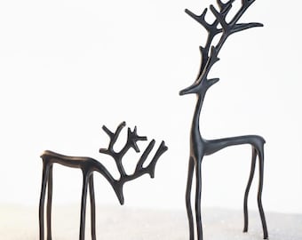 Set of 2 Black Reindeer Statues, Modern Xmas Figurines, Minimalist Christmas Decor, Scandinavian Holiday, Mantel Centerpiece