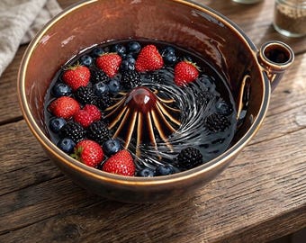 Ceramic Handcrafted Self Spinning Berry Washing Bowl, Pottery Fruit Strainer Colander, Artisan Green Kitchen Decor, Unique Housewarming Gift