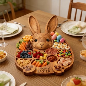 Easter Bunny Wooden Charcuterie Board, Handmade Rabbit Serving Tray for Spring Celebrations, Easter Gift, Platter for Kids & Family