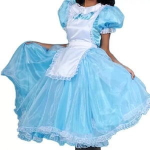 Blue Satin Maid Dress: Lockable Sissy Costume, Customizable