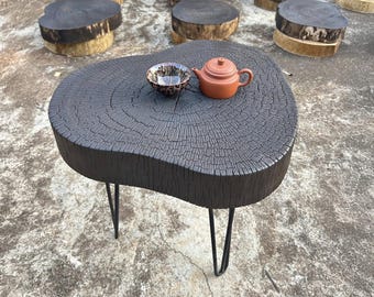 Recycled wood coffee table black live edge solid wood round coffee table handmade furniture decor home