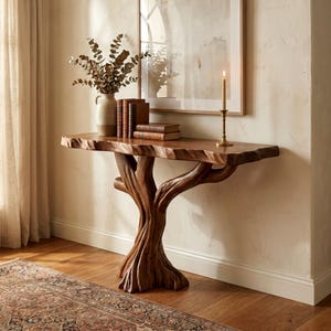 Solid wood console table live edge handmade rustic entryway furniture unique