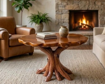 Rustic wood stump table live edge coffee table unique reclaimed wood table living room decor