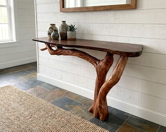 Console table unique solid wood rustic entryway accent handmade live edge furniture