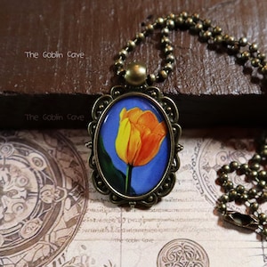 Tulip Necklace, Flower Jewelry, Bronze Pendant