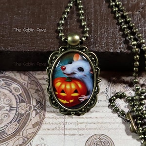 ネズミのネックレス、ハロウィンジュエリー、ブロンズペンダント