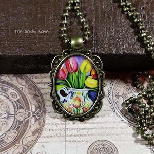 Tulip Necklace, Flower Jewelry, Bronze Pendant