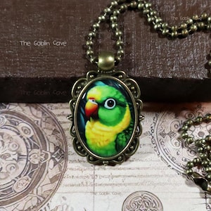 Parakeet Necklace, Bird Jewelry, Bronze Pendant