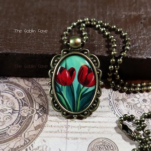 Tulip Necklace, Flower Jewelry, Bronze Pendant