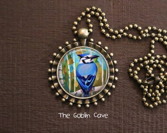 Blue Jay Bird Necklace