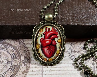 Anatomical Heart Necklace, Gothic Jewelry, Bronze Pendant