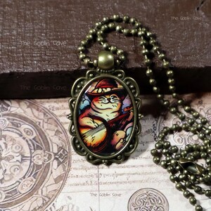 Cat Necklace, Banjo Jewelry, Bronze Pendant