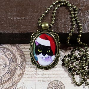 Cat Necklace, Christmas Jewelry, Bronze Pendant, Stocking Stuffer