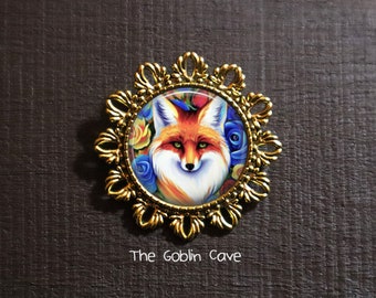 Fox Brooch, Floral Jewelry