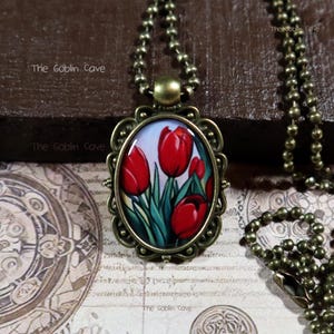 Tulip Necklace, Flower Jewelry, Bronze Pendant