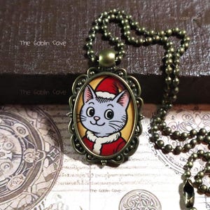 Cat Necklace, Christmas Jewelry, Bronze Pendant